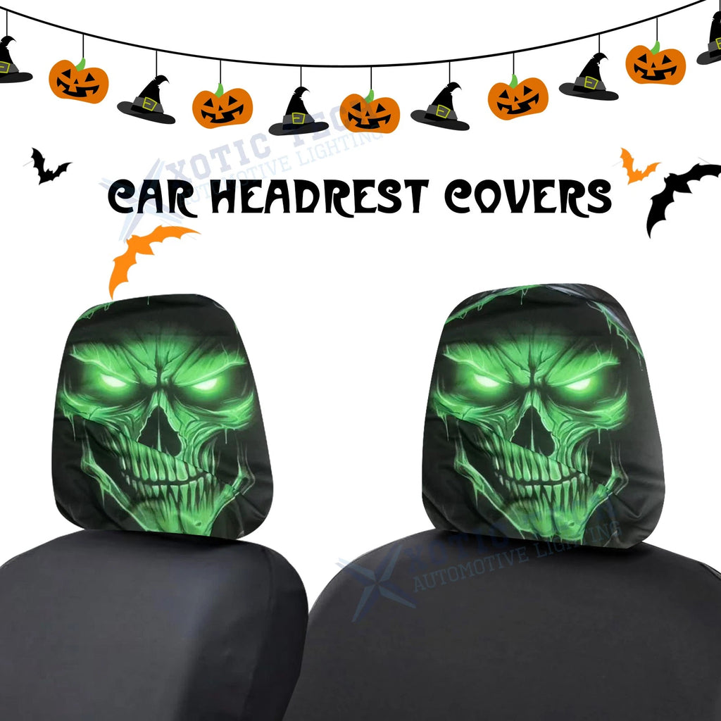 Universal Front Seat Halloween Demon Skull Mask Head Rest Covers for Auto (—–—)