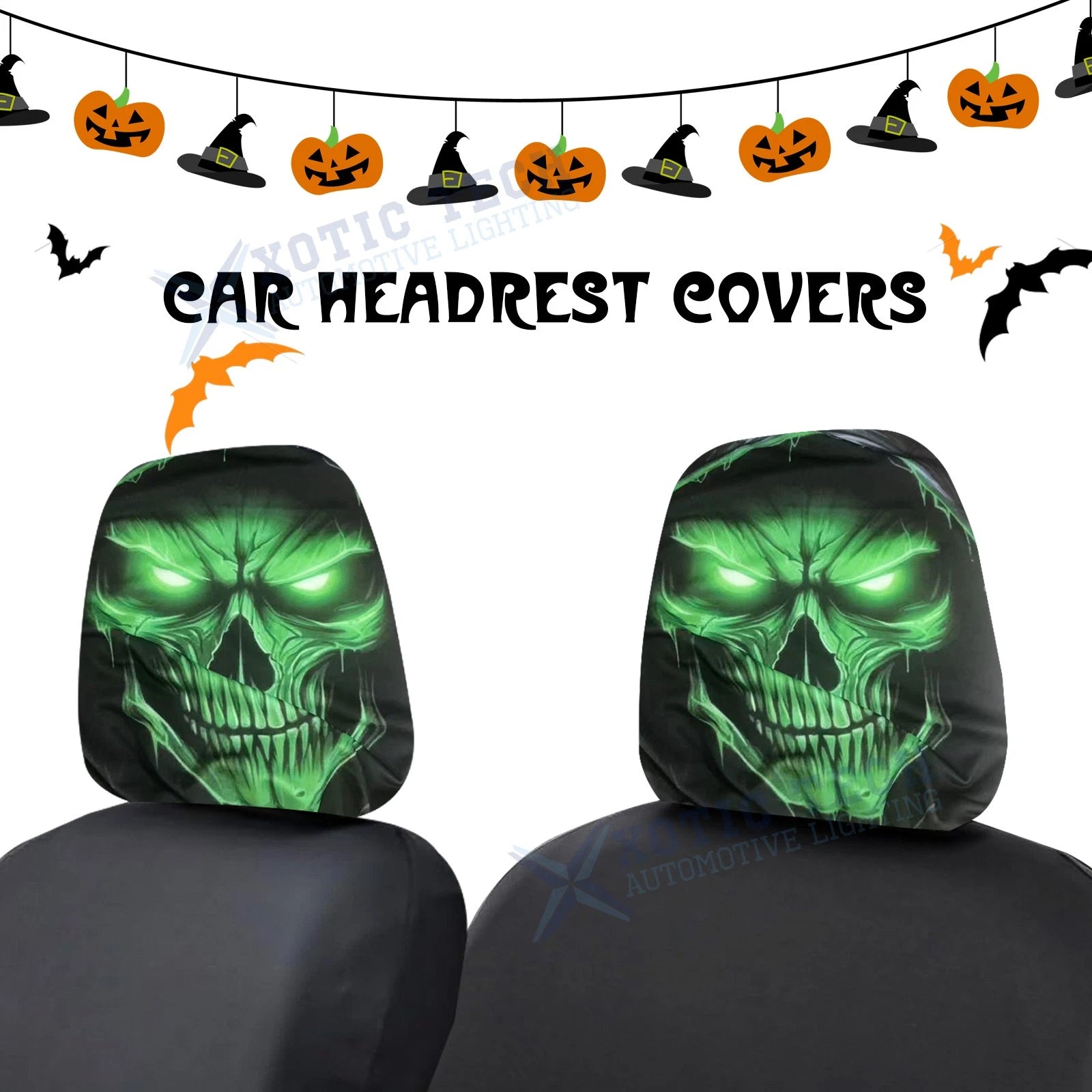 Universal Front Seat Halloween Demon Skull Mask Head Rest Covers for Auto (—–—)