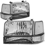 Chrome Bumper Headlights + Clear Corner Lamp for Ford F150/F250/F350 (1992–1996)