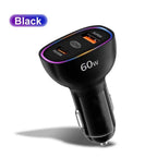 60W Dual PD30W Car Charger for QC3.0 Fast Charging