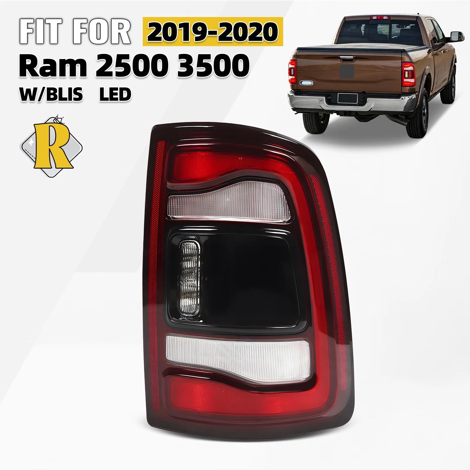 LED Tail Light Right Side for RAM 2500 3500 (2019–2024) - Black, Blind Spot