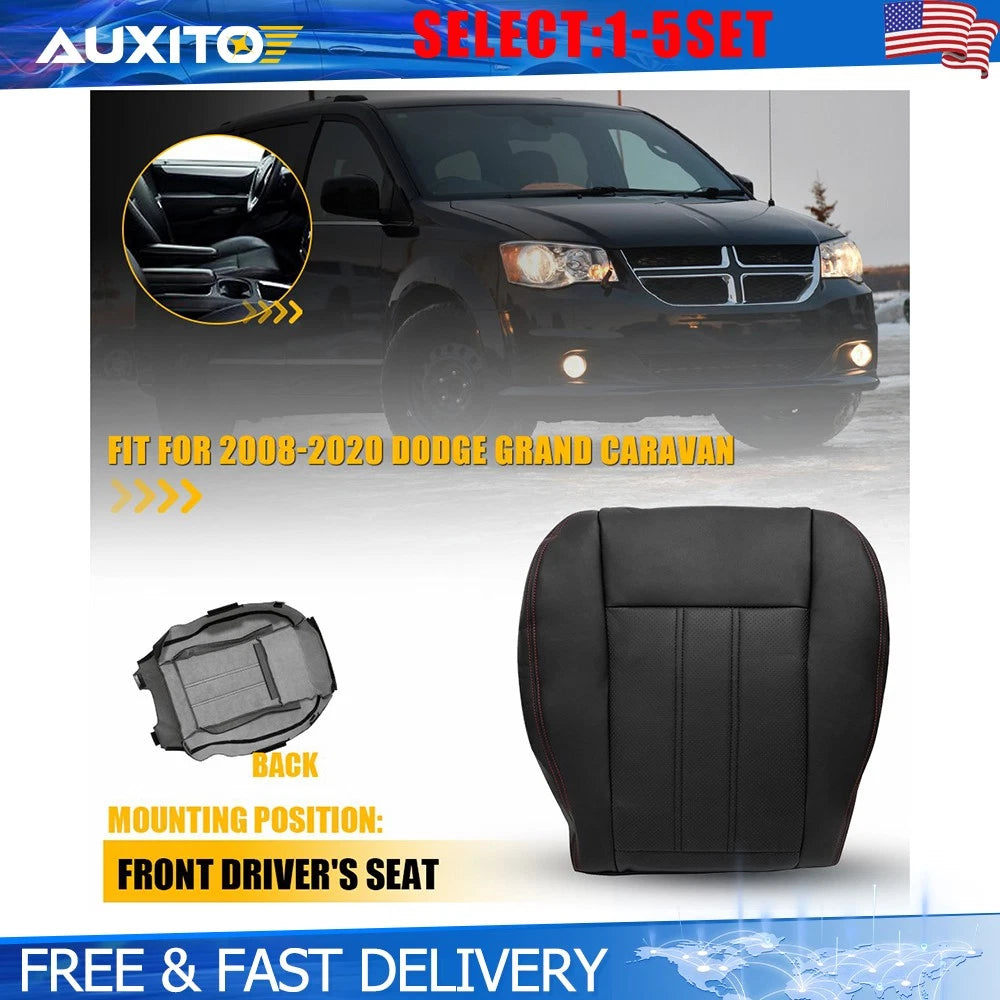 Set of 1 Left Front Bottom Leather Seat Cover for Dodge Grand Caravan (1-5) Black Red