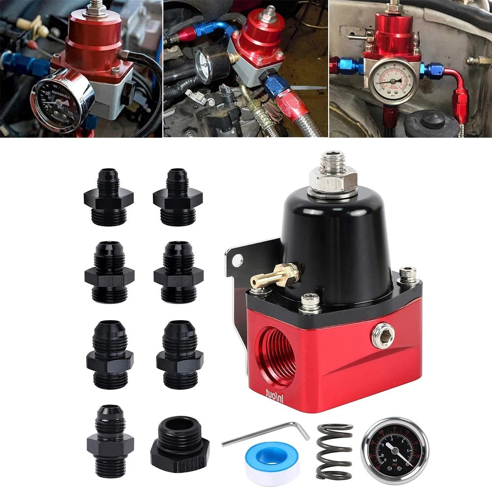 Adjustable EFI Fuel Pressure Regulator Bypass Gauge 6AN 8AN 10AN Fitting