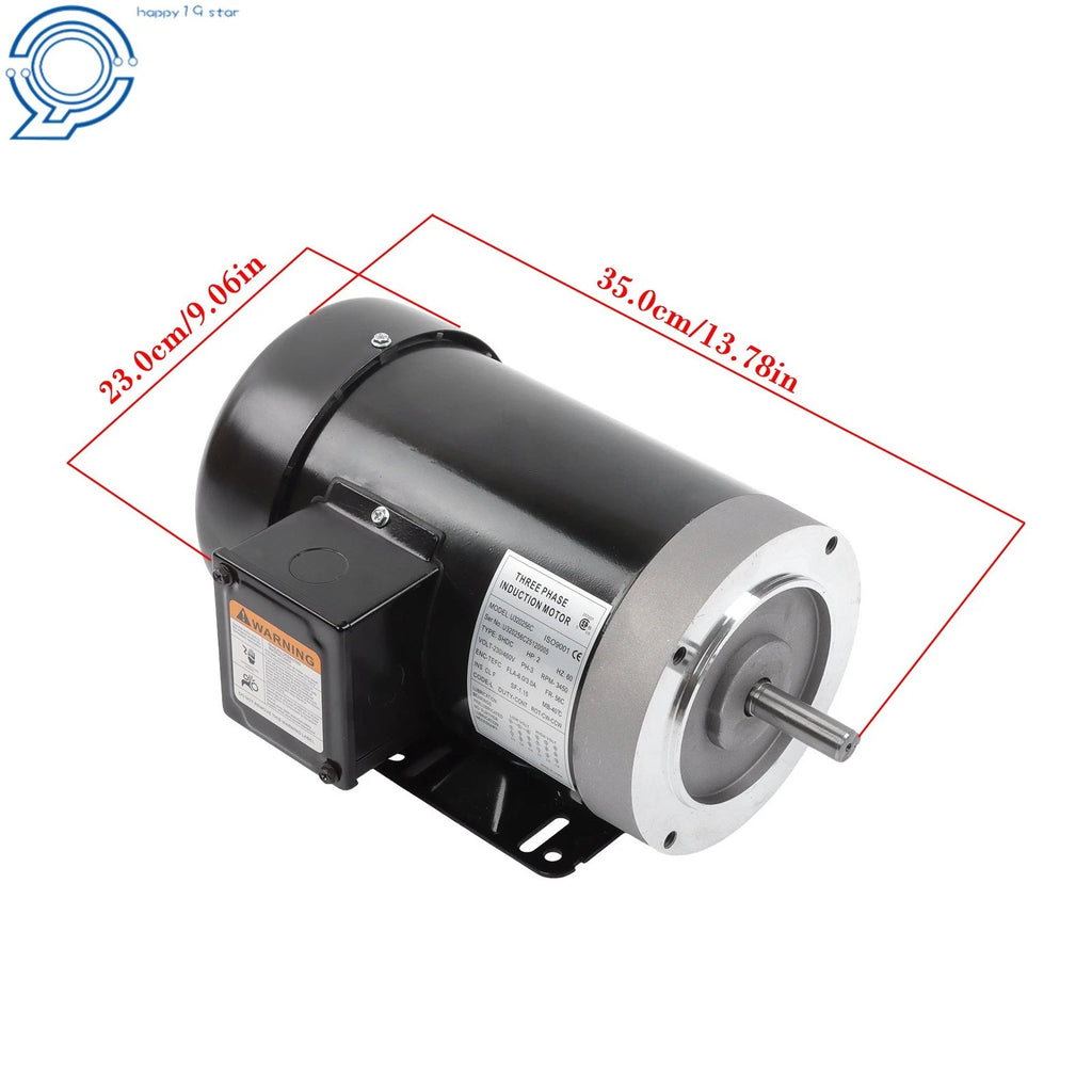 2HP 3 Phase Motor 3600 RPM TEFC for Industrial Use (208-230-460V)