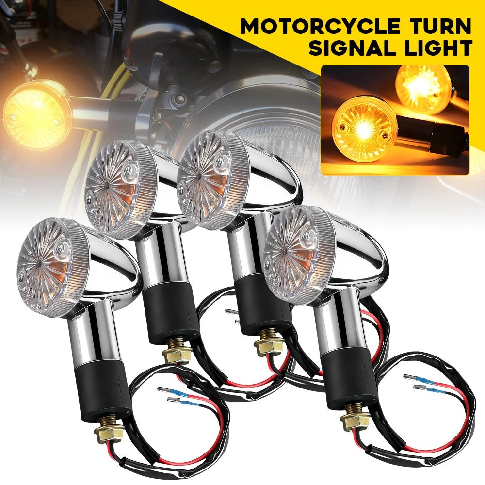 4X Mini Bullet LED Turn Signals Amber Chrome for Harley Davidson