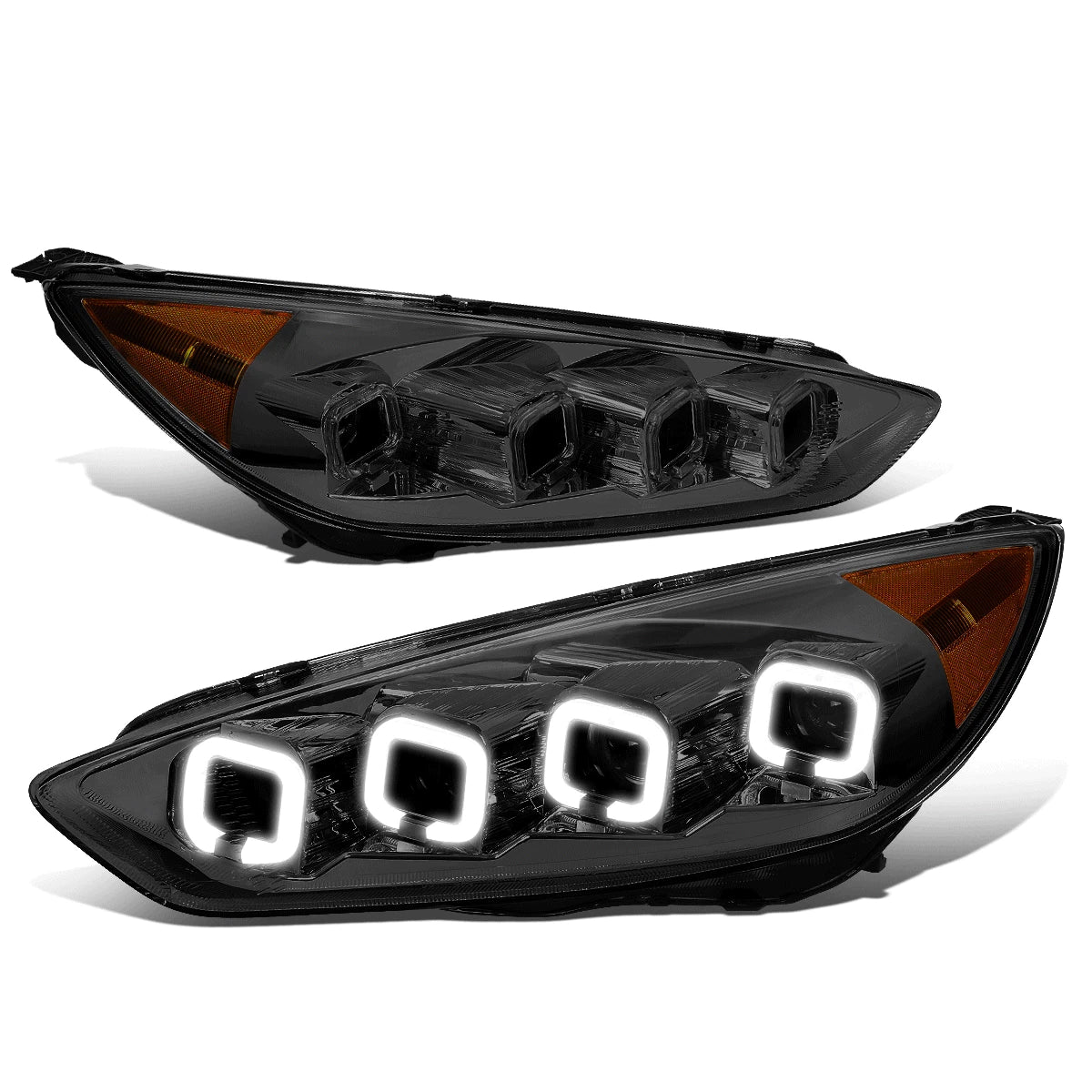 Sequential LED Halo Projector Headlight for Ford Focus (2015–2018) Smoked/Amber