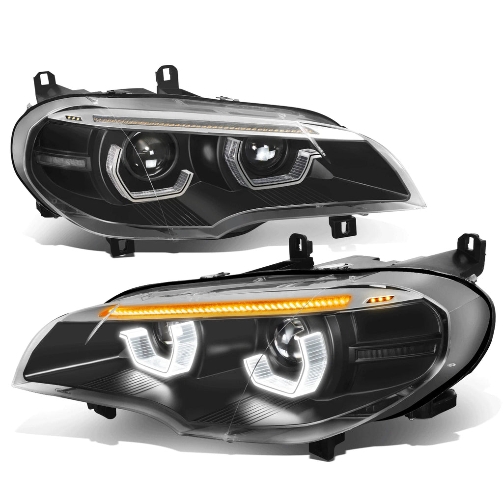 LED Projector Sequential Headlights for BMW X5 (2011–2013) - Black Housing Clear Lens