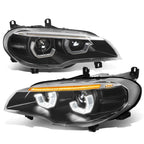 LED Projector Sequential Headlights for BMW X5 (2011–2013) - Black Housing Clear Lens