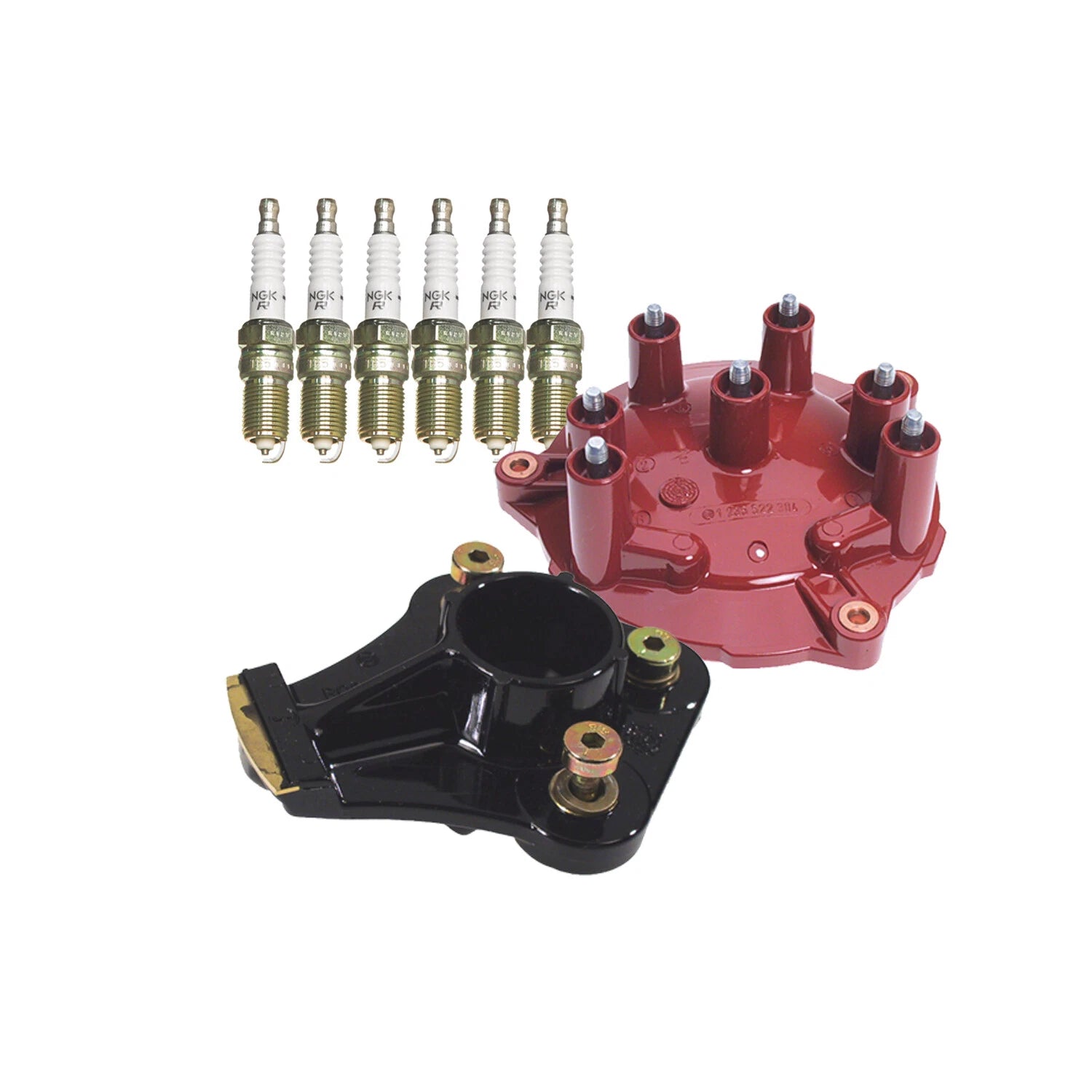 OEM Distributor Cap & Rotor Set with 6 V-Power Spark Plugs for W201 W124 190E (1982–1993)