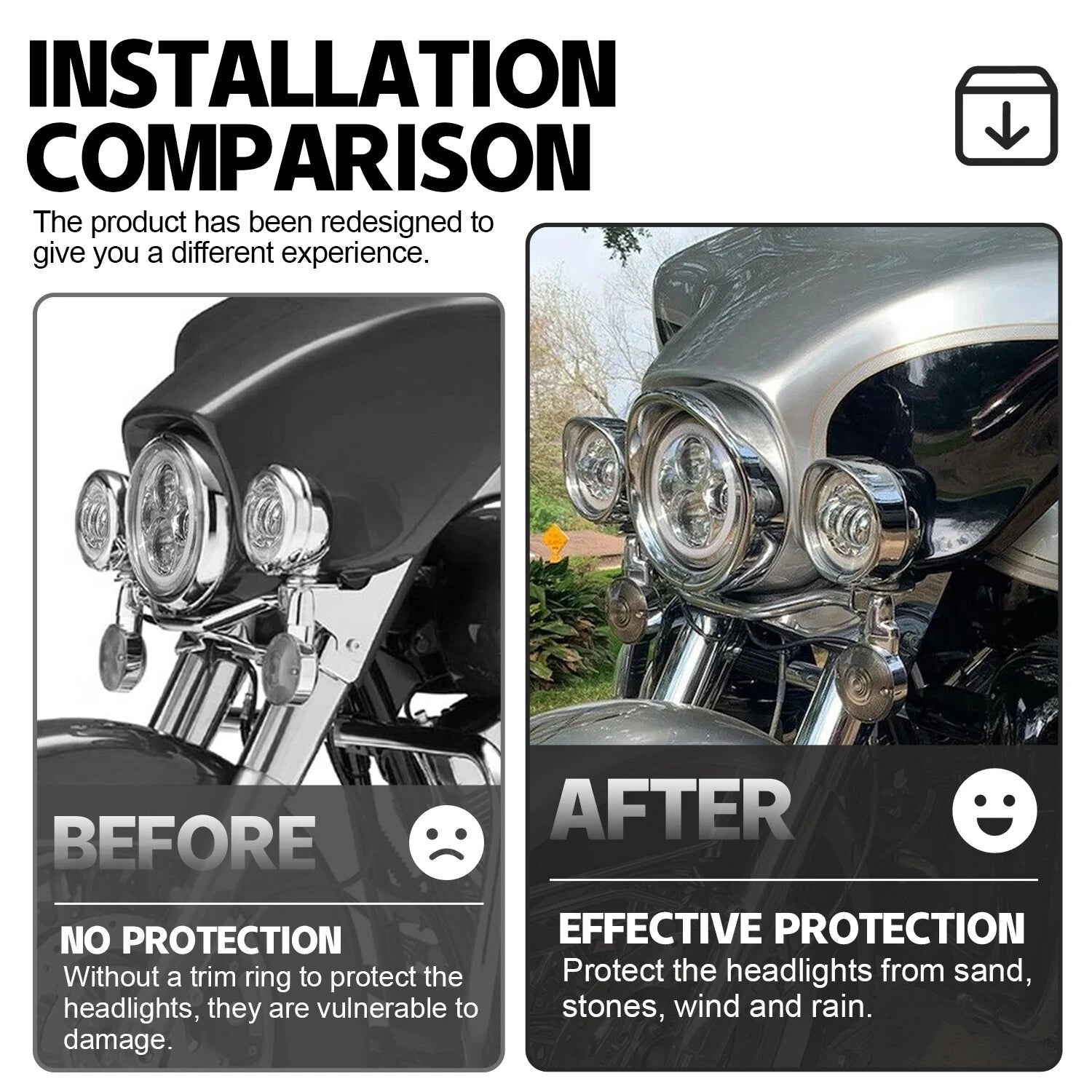 7" Headlight & 4.5" Passing Light Trim Ring Bezel Visor for Harley Touring (1994–2023)