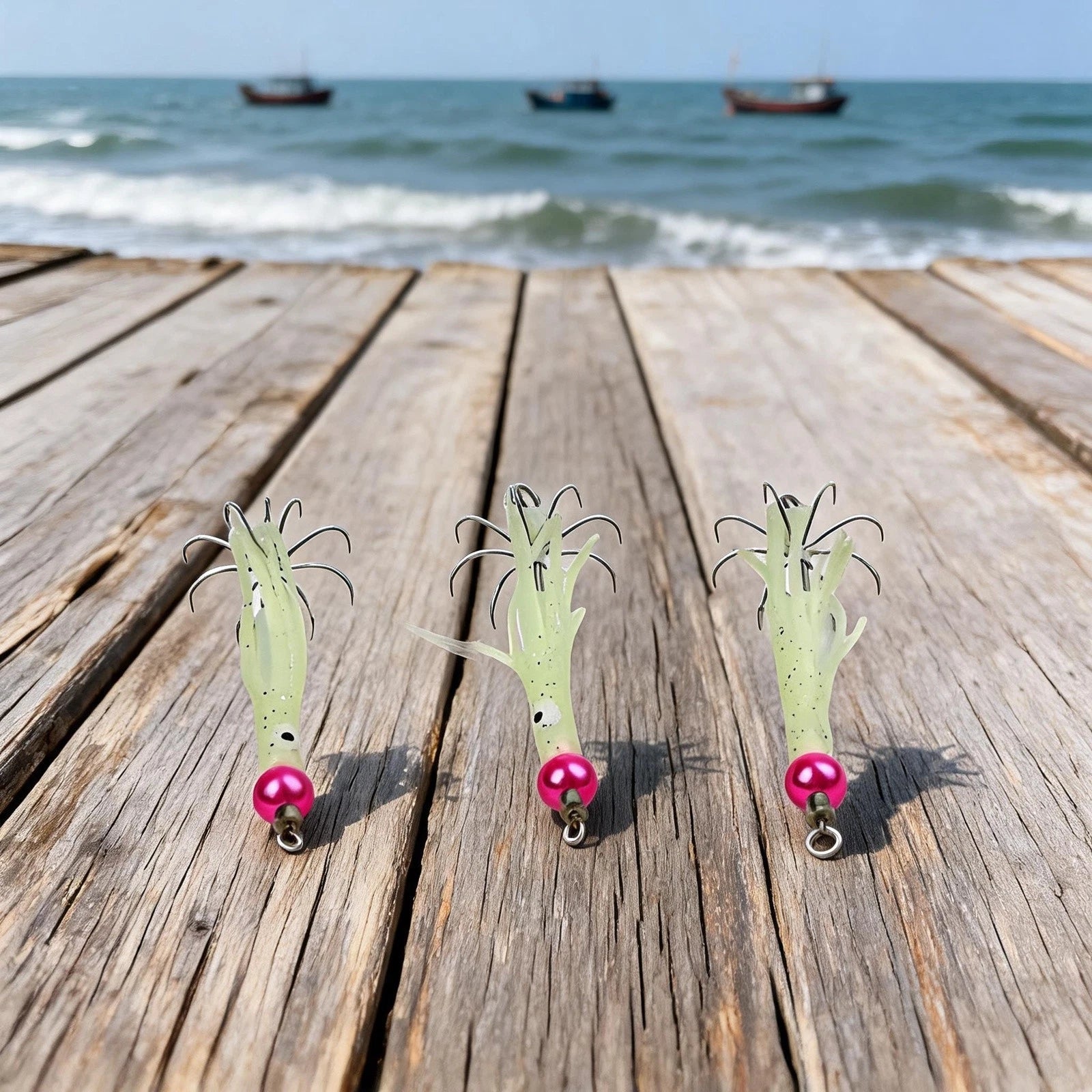 10X Glow in Dark Squid Hooks Fishing Lures for Saltwater (Sea & Boat)