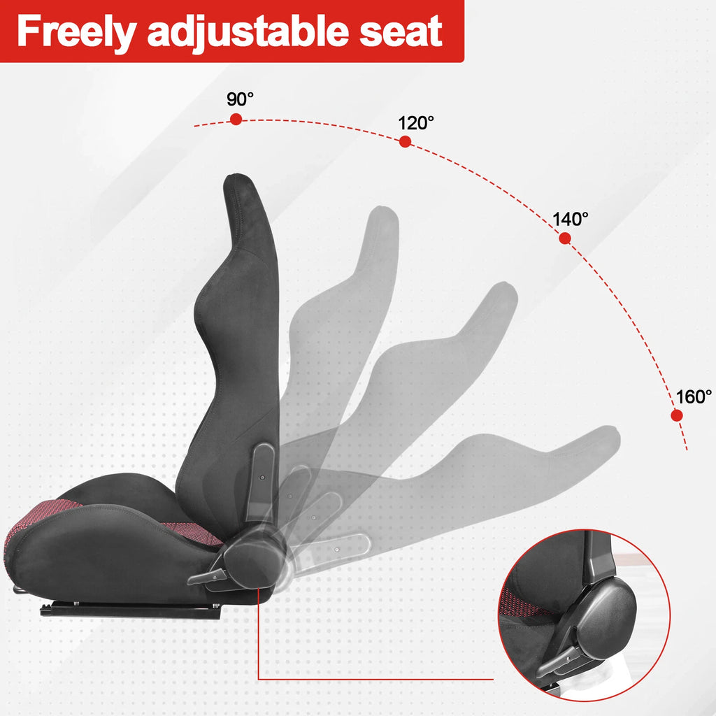 1 Pair Reclinable Racing Seats for Universal Fit (Classic Black PVC)