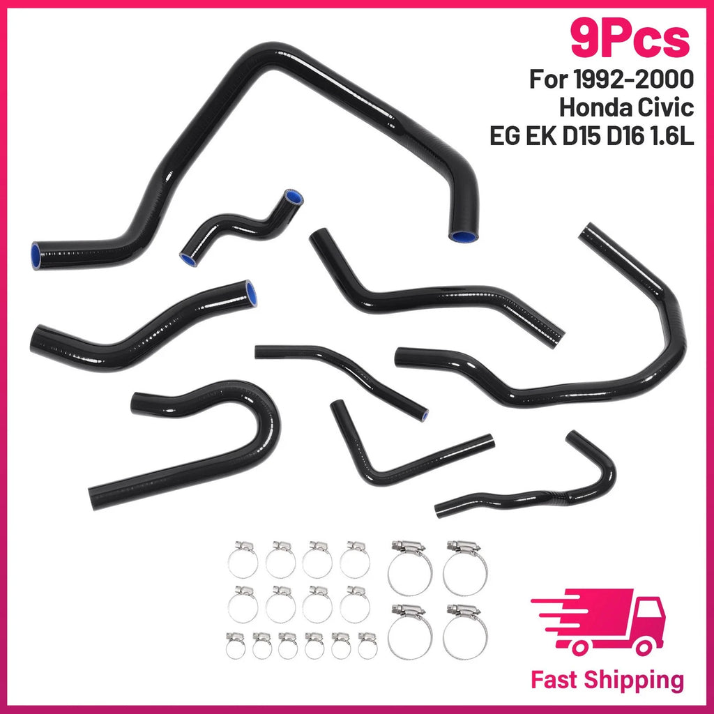 9Pcs Silicone Radiator Coolant Hose Kit for Honda Civic D15 D16 (1992–2000)