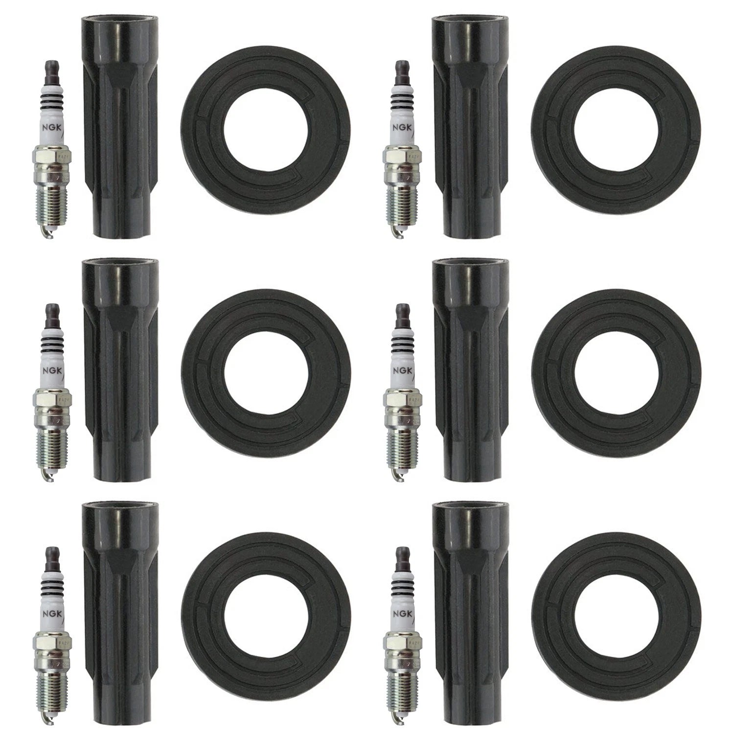 Set of 6 NGK Iridium IX Spark Plugs & Denso Coil Boots for Escape Fusion Tribute (2001–2012)