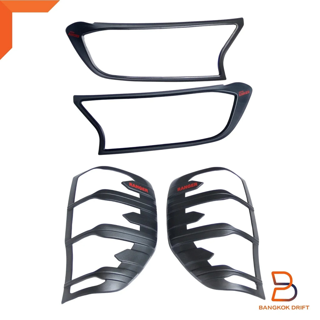 Matte Black Headlight Taillight Covers Trim for Ford Ranger T6 (2015-2021)