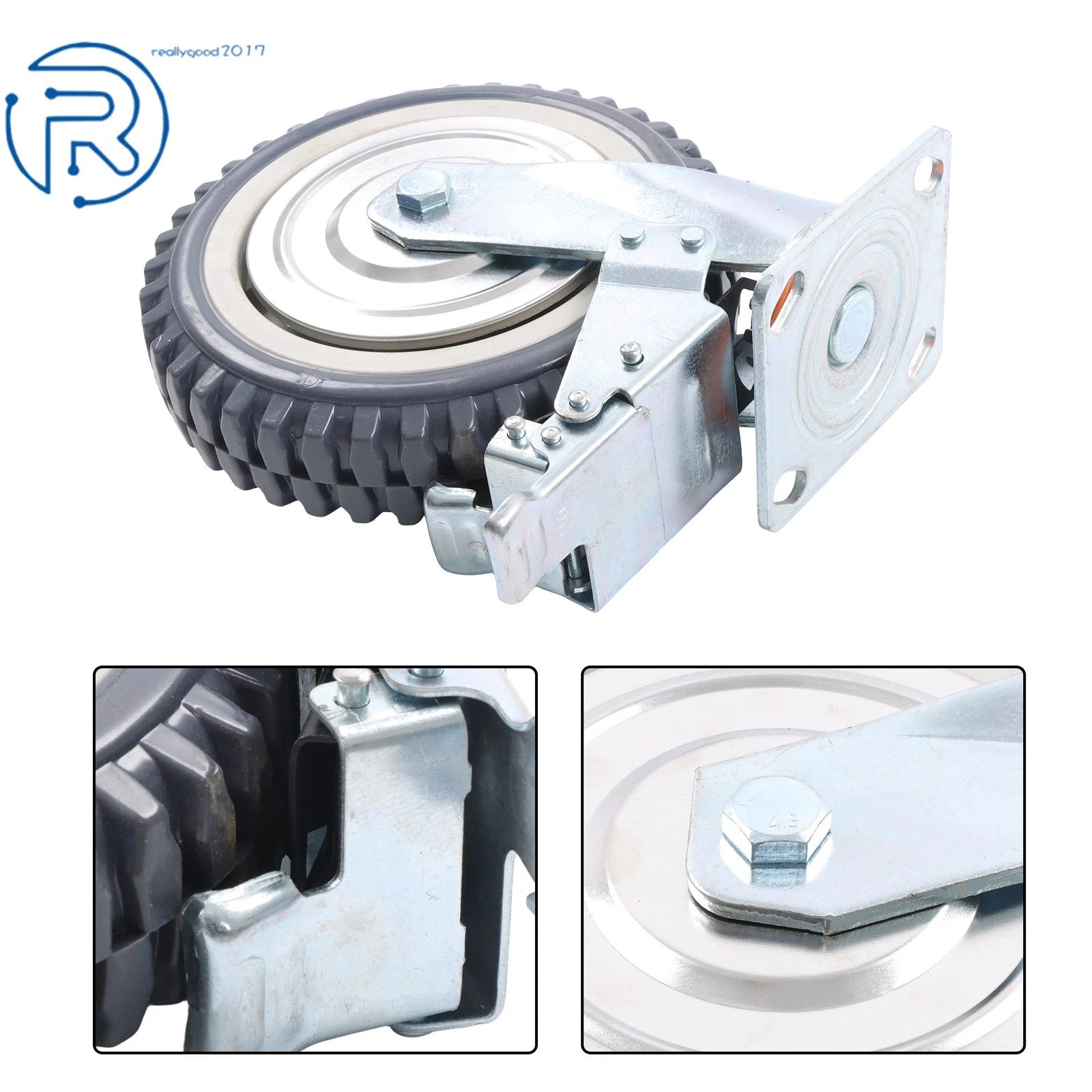 Set of 4 Heavy-Duty 8" Casters with Dual Brakes, Fixed, PU Textured Tread