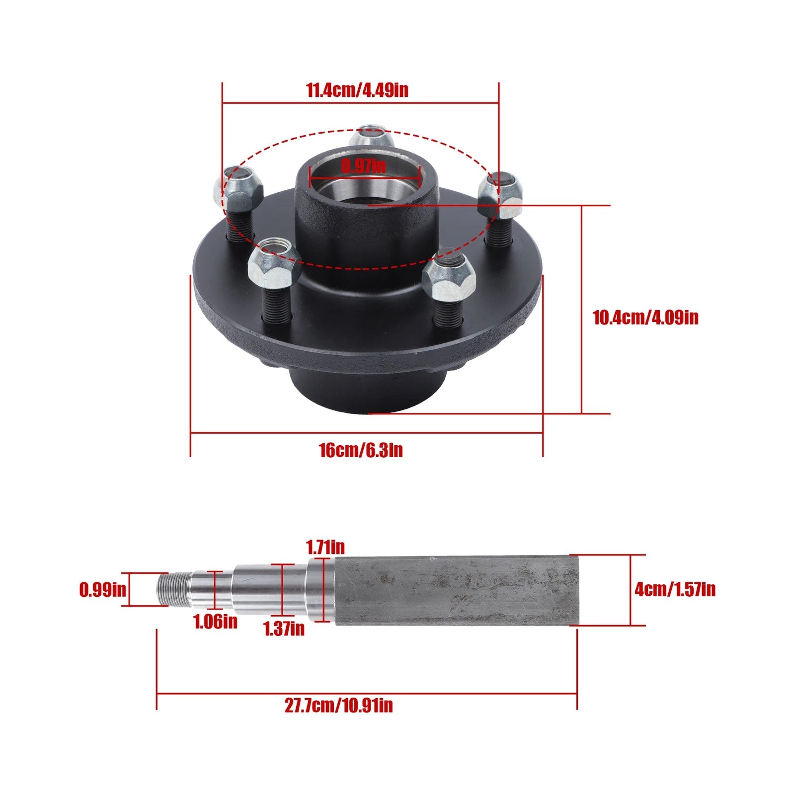 2 Pack Trailer Hub Kit for 5 on 5" Wheels (Fits 11" Square Spindle)