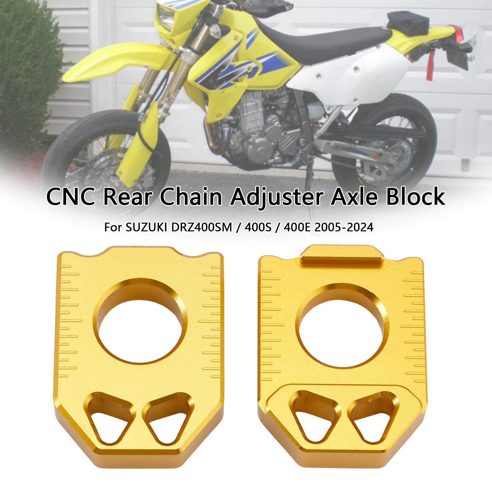 CNC Rear Chain Adjuster Axle Block for Suzuki DRZ400SM 400S 400E (2005–2024) Gold
