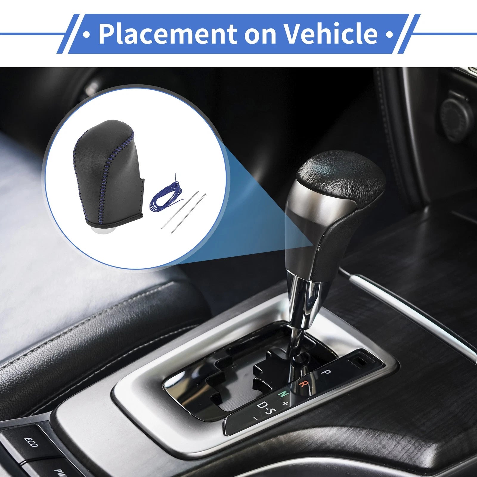 1 Pc Gear Shift Knob Cover for Nissan Altima (2019–2024) Black Blue Faux Leather