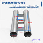 3.5" OD 24" L Dual Exhaust H-Pipe Balance Tube for Universal Fit