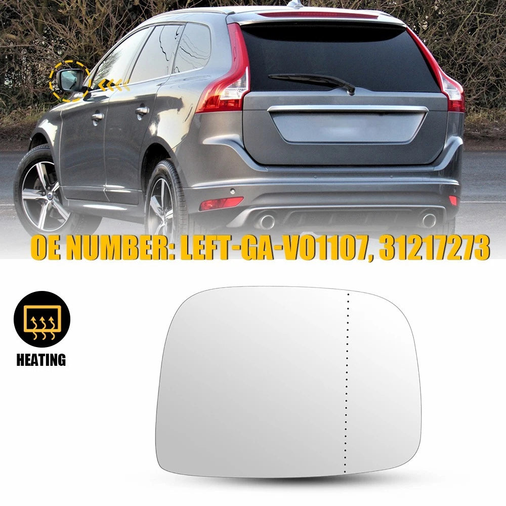Heated Left Driver Side Mirror Glass for Volvo XC60 (2010–2017) W/ Backing Plate