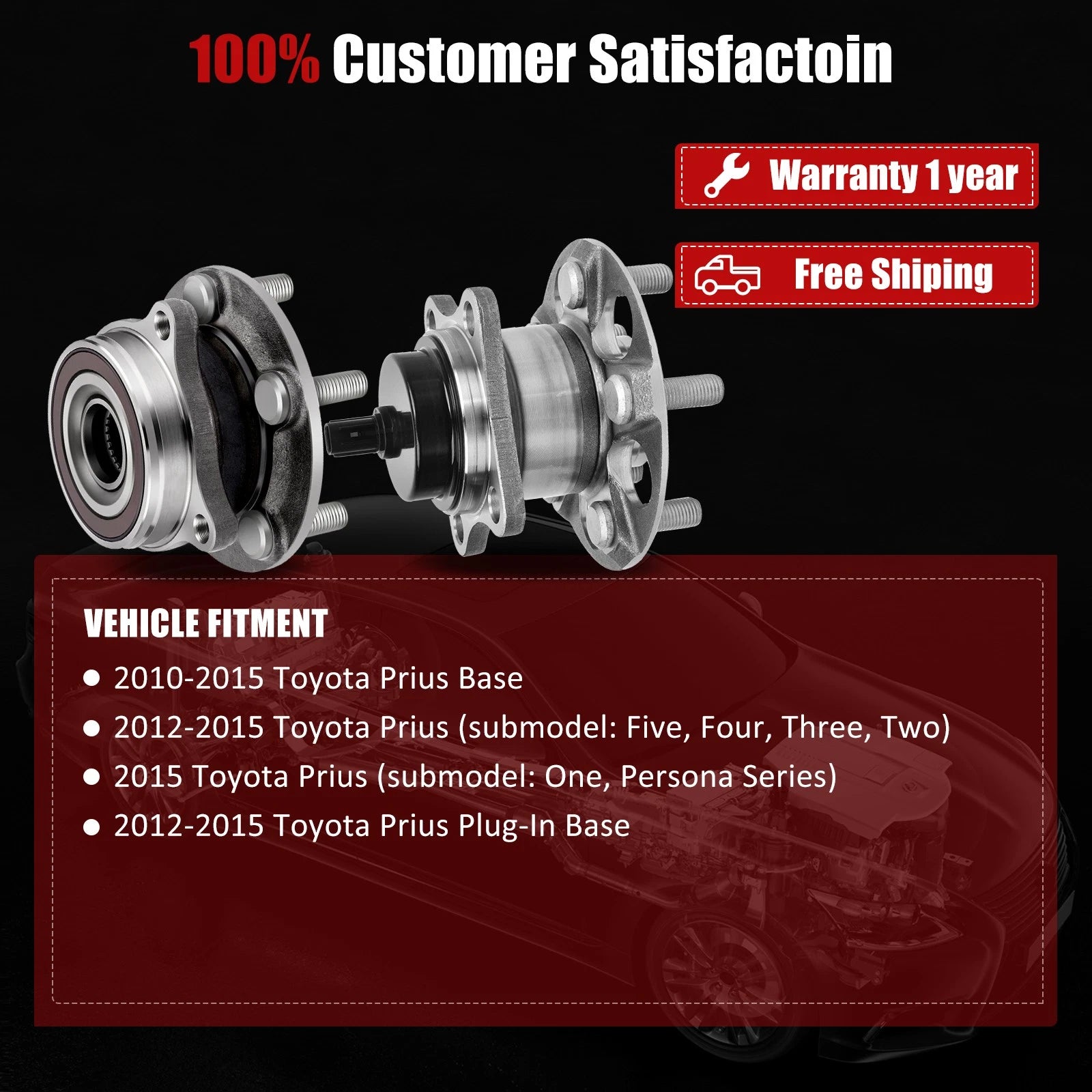 Set of 4 Wheel Hub Bearing Assemblies for Toyota Prius (2012–2015)