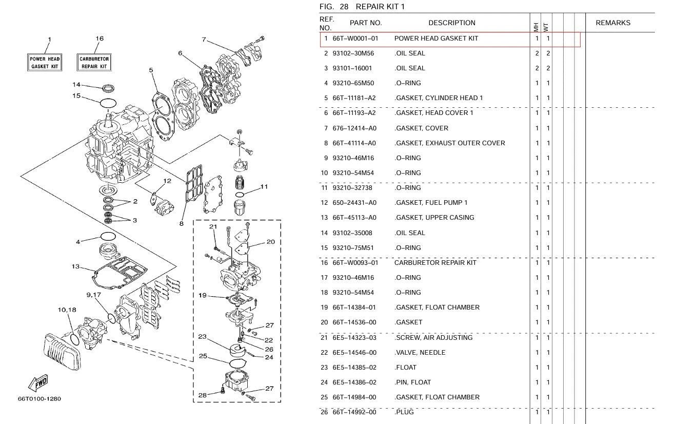 Power Head Gasket Kit for Yamaha 2T 40HP E40XMH (1966–2000)