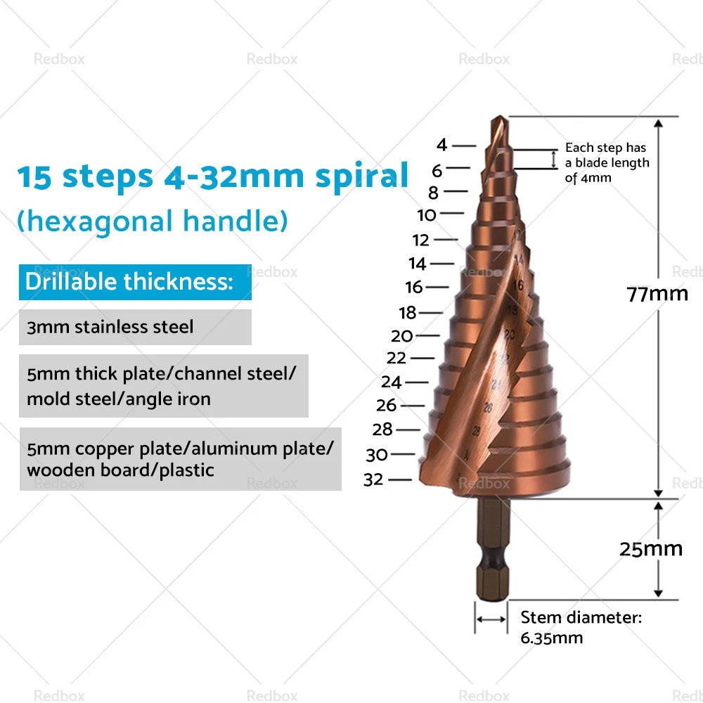 Cobalt Steel Step Cone Drill Bit Hole Cutter 4-32mm for Stainless Steel