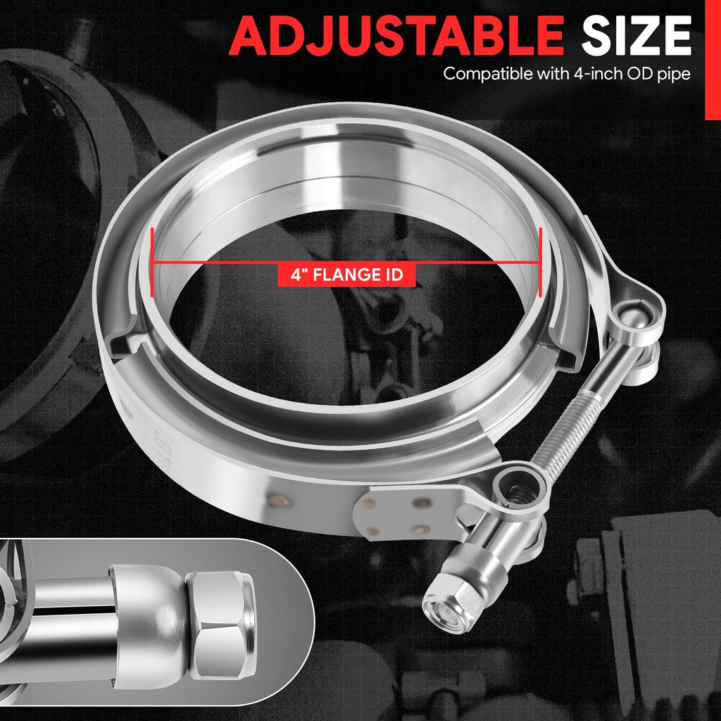 4" Exhaust Piping V-Band Clamp & Mild Steel Flange Set for