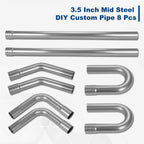 Set of 8 Mild Steel 3.5" OD Mandrel Bend Exhaust Pipes for Universal Fit