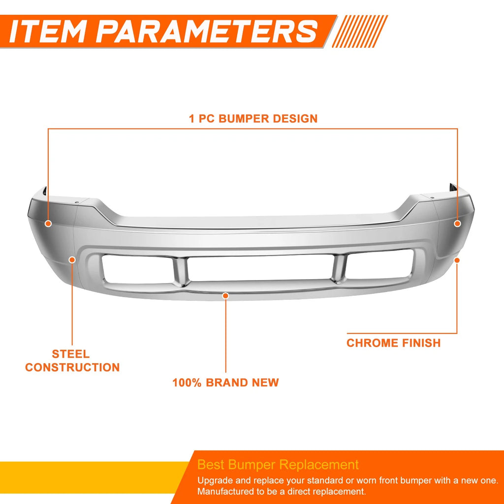 Chrome Front Bumper Face Bar for Ford F250 F350 Super Duty (2000–2004)