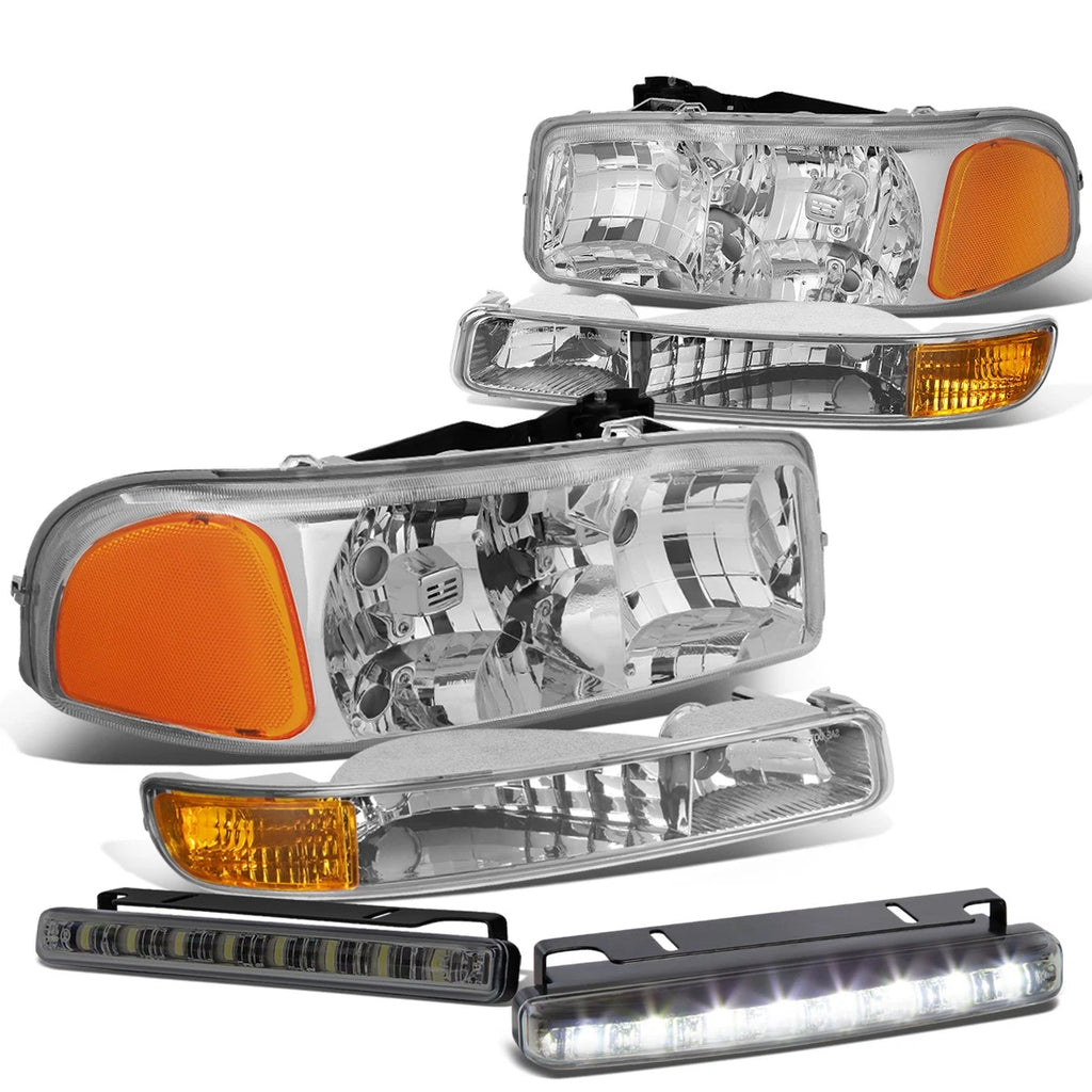 Chrome Headlight & Bumper Amber Corner Smoked LED Fog Light Kit for Sierra Yukon (1999–2006)