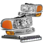 Chrome Headlight & Bumper Amber Corner Smoked LED Fog Light Kit for Sierra Yukon (1999–2006)