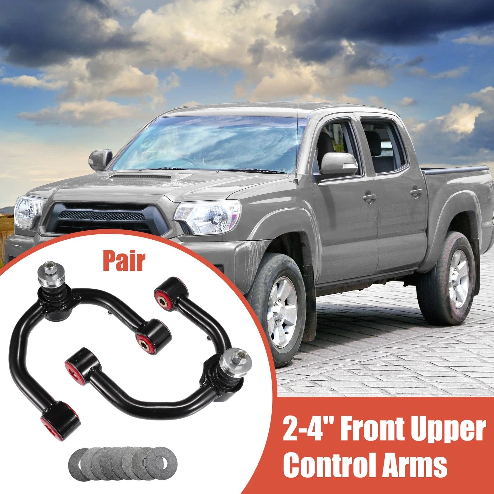 Pair of 2-4" Front Upper Control Arms for Toyota Tacoma (1996–2003) Black Red