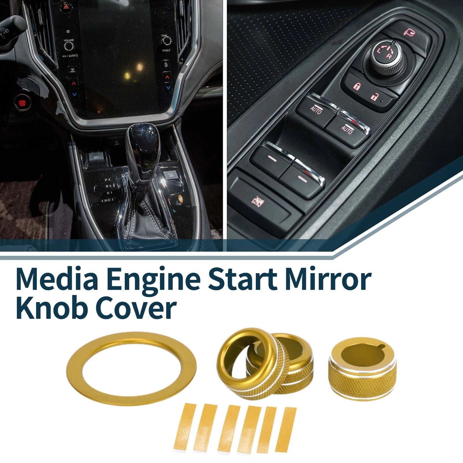 Set of 4 Media Tune Engine Start Mirror Knob Covers for Subaru WRX (2022–2023) Gold Tone