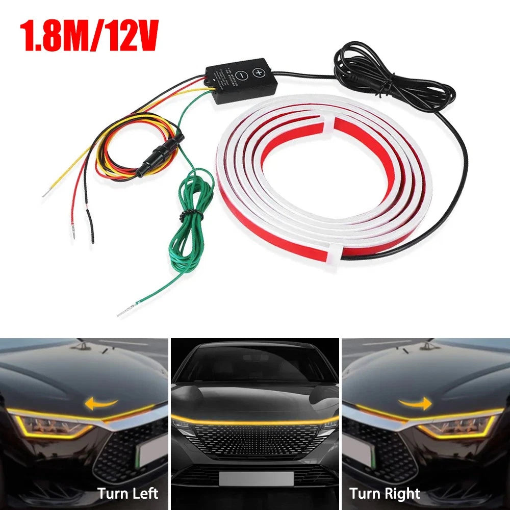 2X 180cm Dynamic White LED DRL Hood Light Strip for Universal Fit (2010–2023)