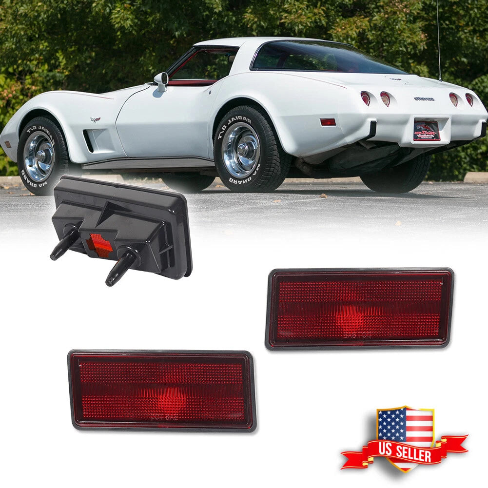 2X Red Lens Rear Bumper Side Marker Lights for Chevy Corvette C3 (1974–1979)