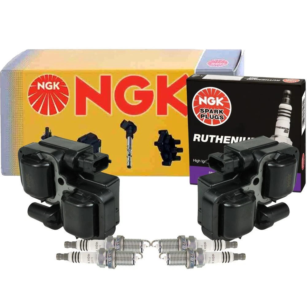 2X NGK Ignition Coils & 4 Ruthenium HX Spark Plugs for Chrysler Mercedes