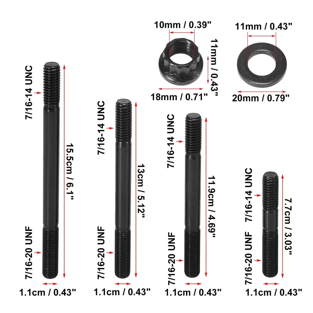 Black Metal Cylinder Head Stud Kit for Chevy BBC 454