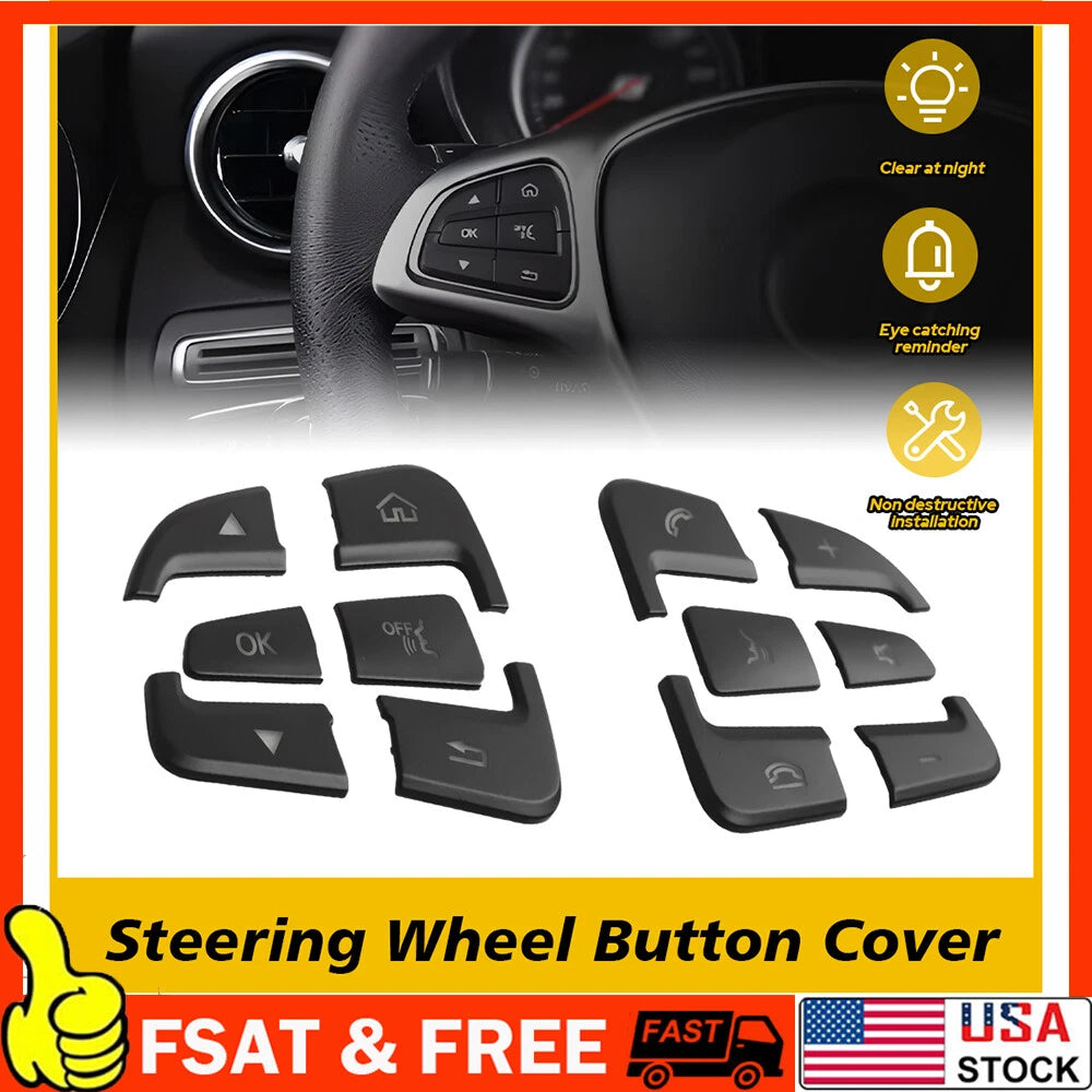 Black Steering Wheel Button Cover Trim for Mercedes A B GLA GLE CLA (2015–2018)