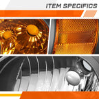 Set of 2 Black Housing Amber Side Headlight Lamps for Chevy Cobalt (2005–2010)