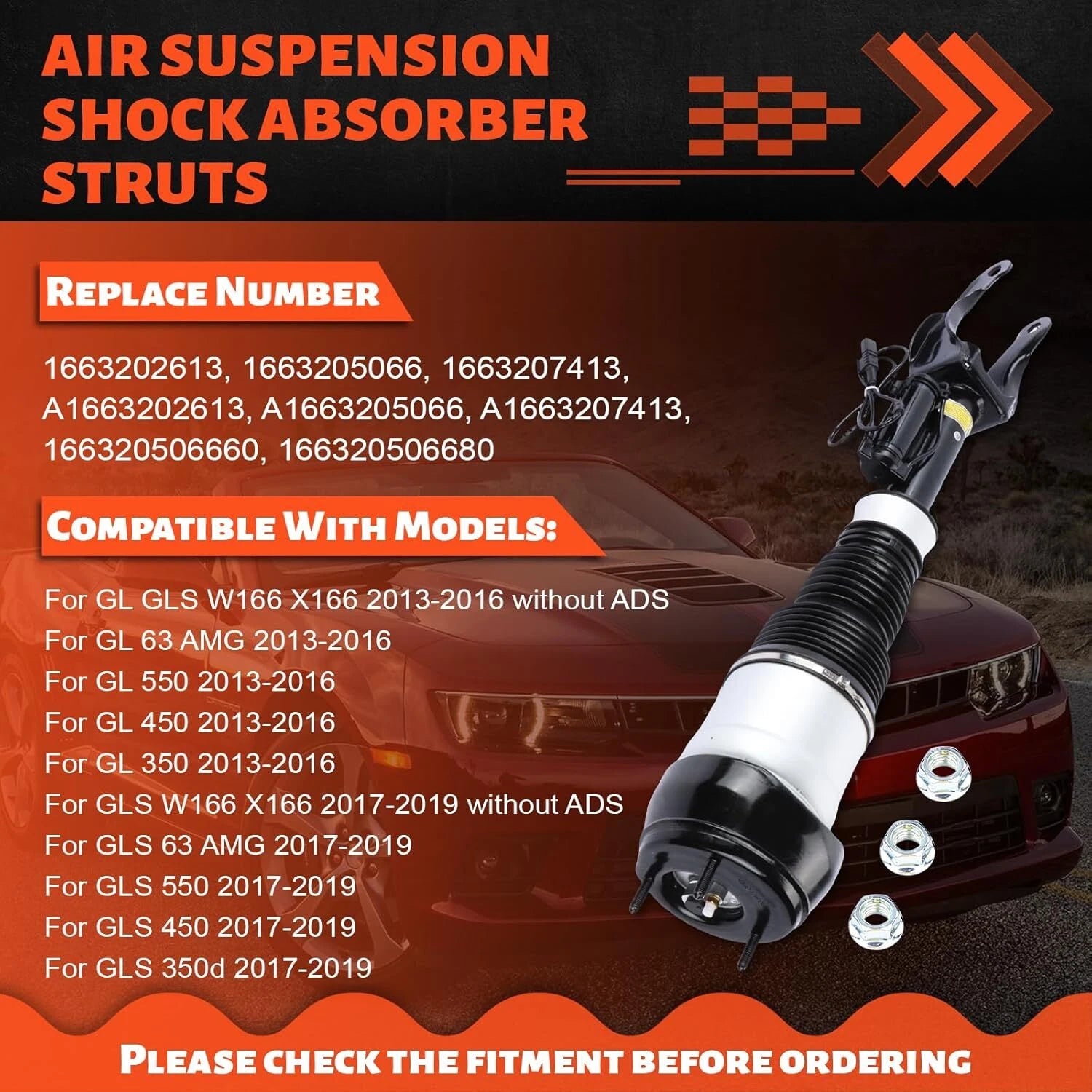 Pair Front Air Suspension Shock Struts w/ADS for Mercedes GL450 GLS550 (2013–2019)