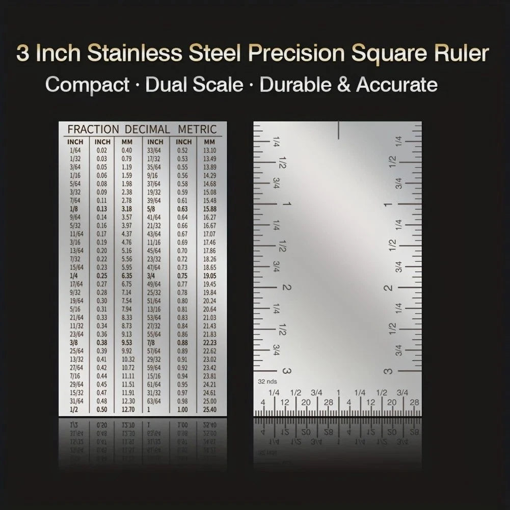 3 Inch Square Ruler Dual Scale for Imperial and Metric Measurement