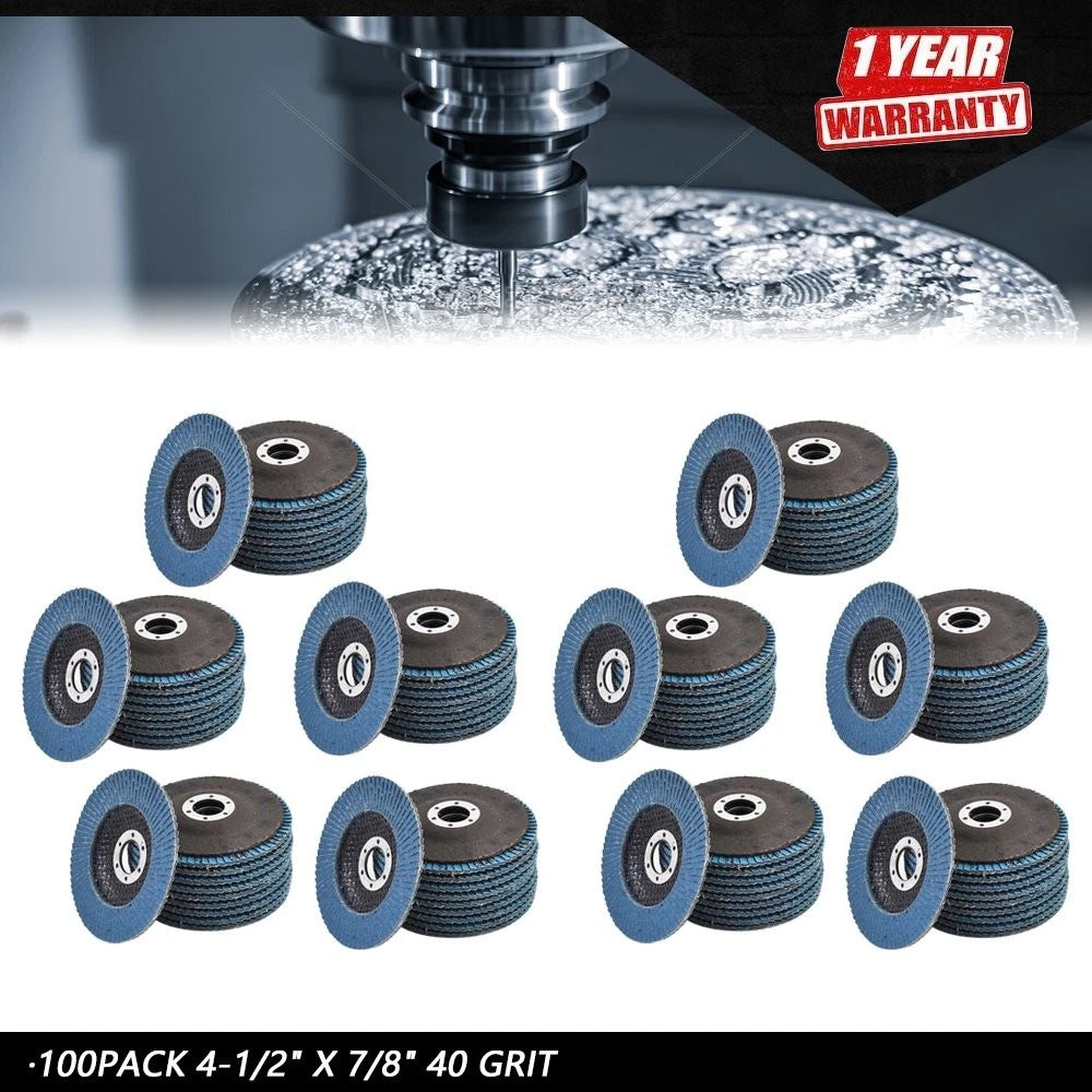 Set of 100 Zirconia Flap Discs 4-1/2" x 7/8" 40 Grit