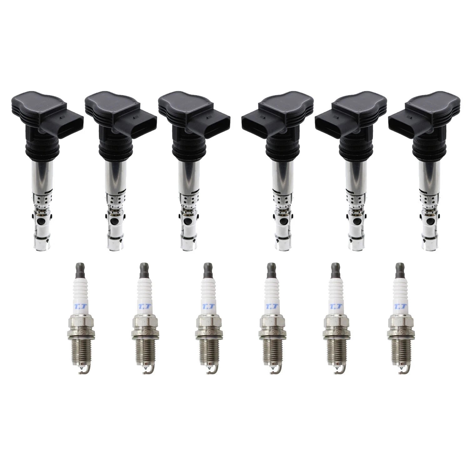 Set of 6 Ignition Coils & Denso Platinum TT Spark Plugs for Audi A6 (2005–2011)