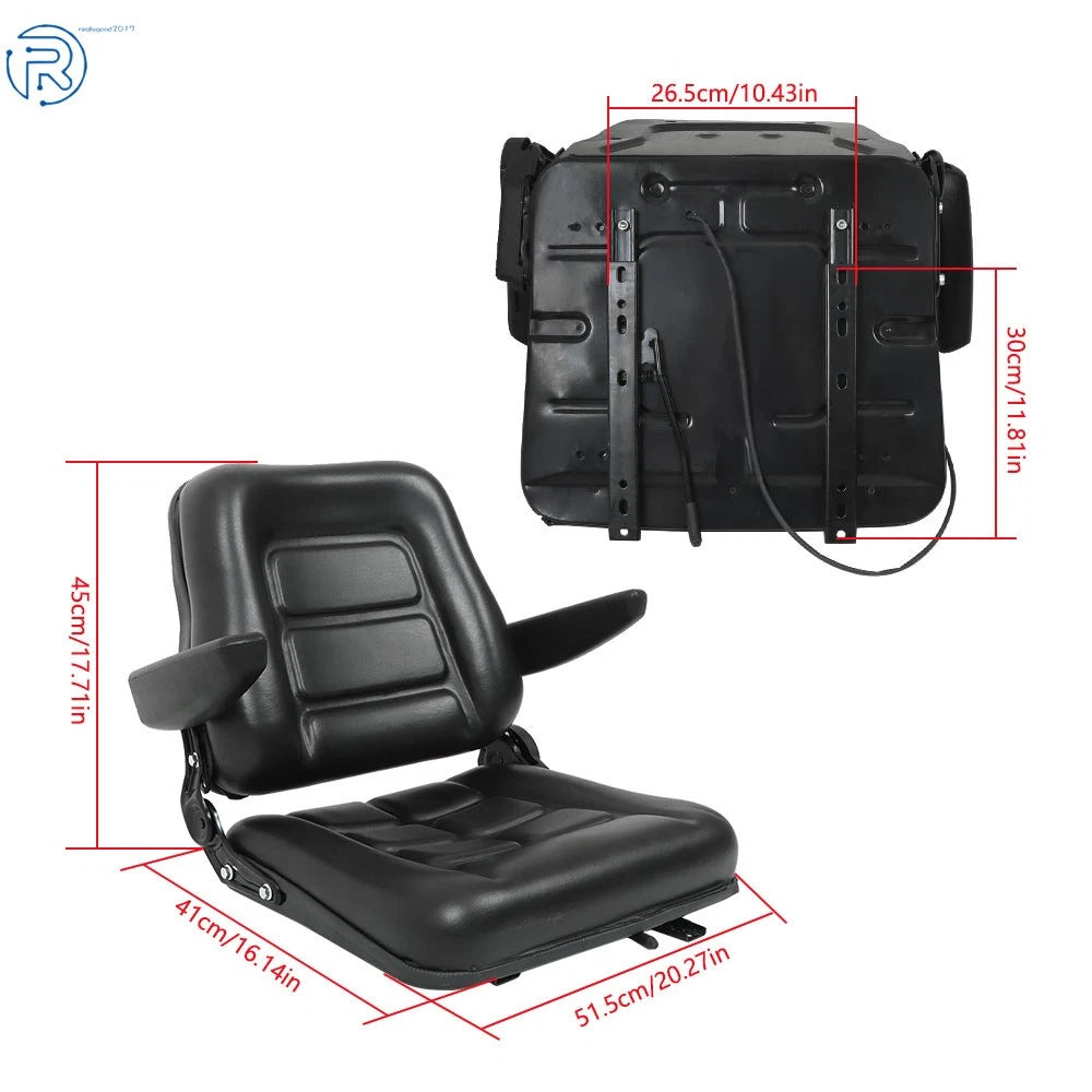 Adjustable Black Forklift Seat with Armrests & Safety Switch Universal