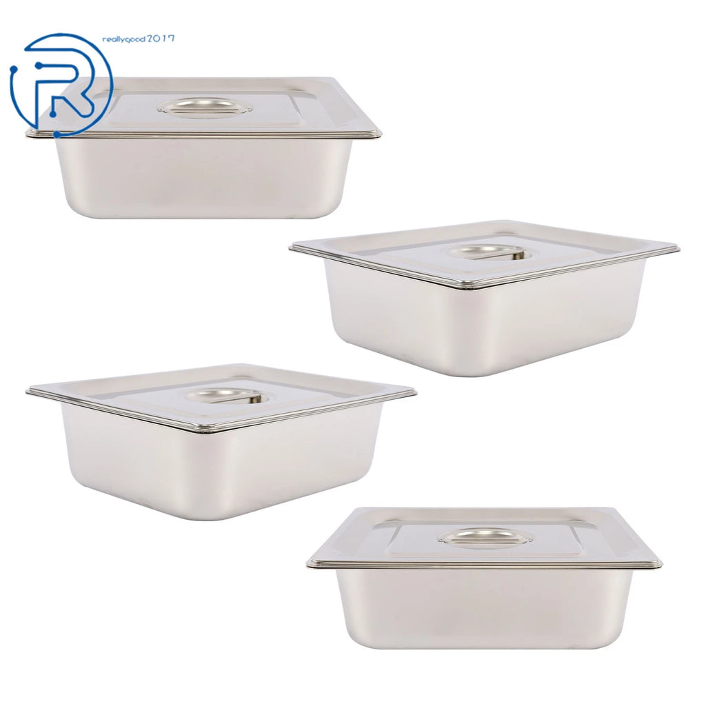 Set of 4 Steam Table Hotel Pans with Lid 4" Deep for Standard Utensils