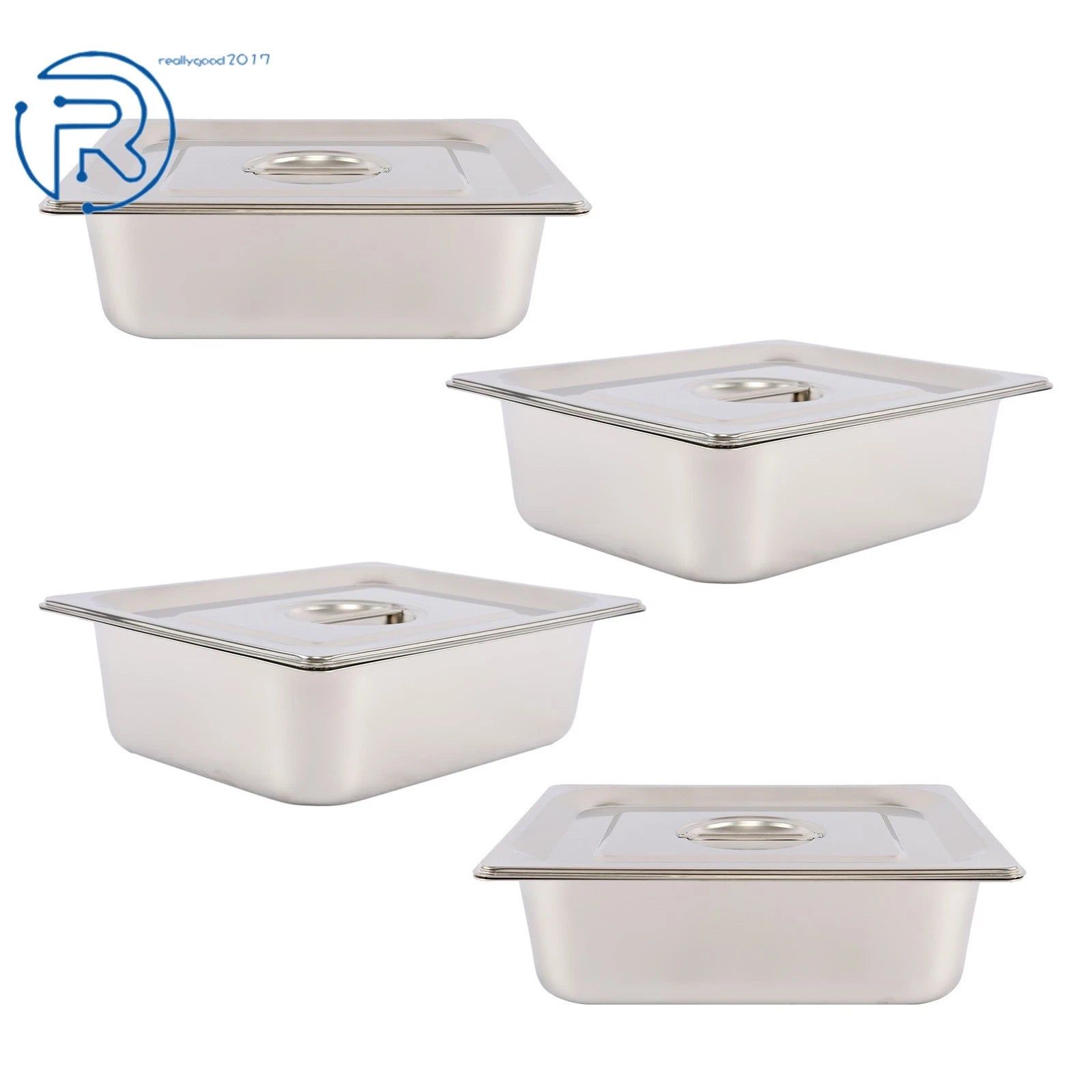 Set of 4 Steam Table Hotel Pans with Lid 4" Deep for Standard Utensils