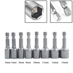 Nut Driver Socket Set for Electric Drill (6.35mm / 1/4", 6-13mm)