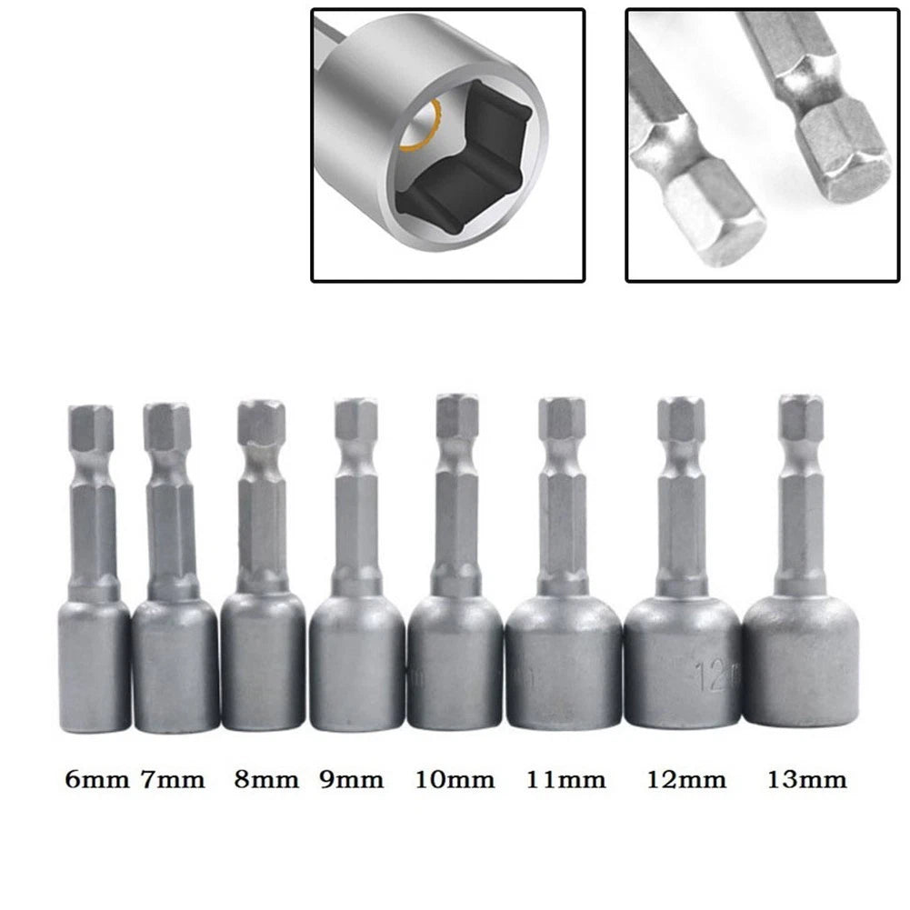 Nut Driver Socket Set for Electric Drill (6.35mm / 1/4", 6-13mm)